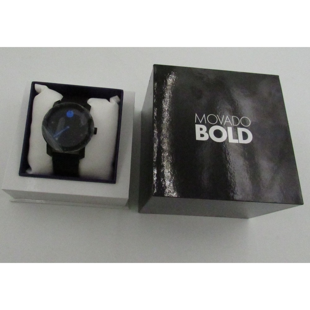 Movado Bold 3600307 Quartz Black Dial Watch with Black Silicone Strap New in Box